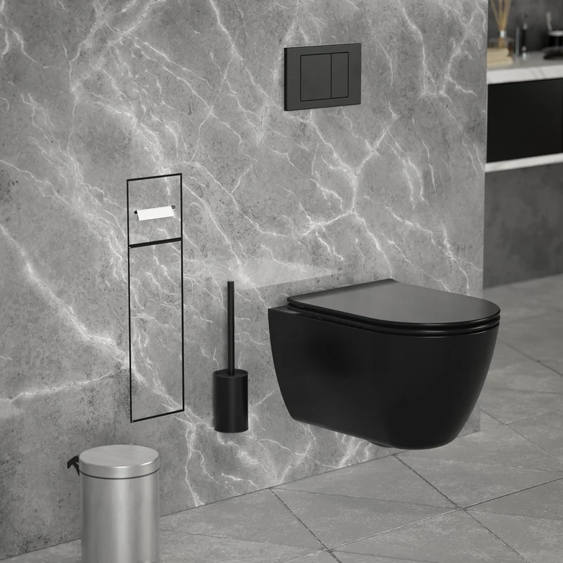 Unterputz-Schrankmodul 60x20x14 cm, Schwarz matt, Edelstahl, WC Wandnische LuxeBath