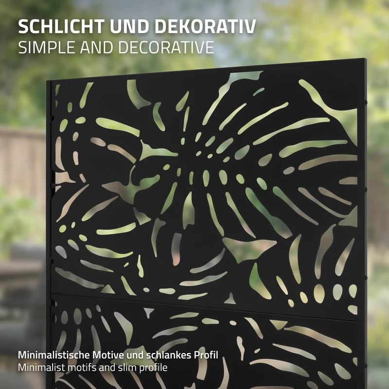 Metall-Sichtschutz Roma Schwarz 90x180 cm aus Stahl Raumteiler mit 3 Paneele Trennwand erweiterbar mit Ständer ML-Design