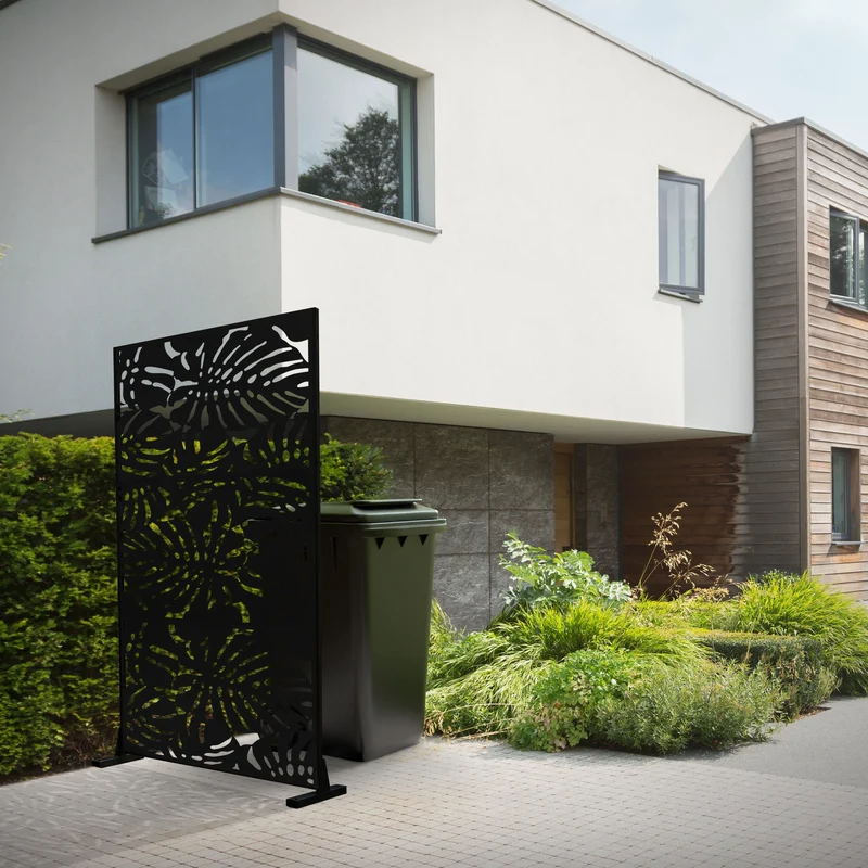 Metall-Sichtschutz Roma Schwarz 90x180 cm aus Stahl Raumteiler mit 3 Paneele Trennwand erweiterbar mit Ständer ML-Design