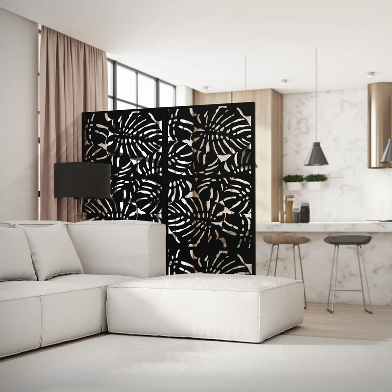Metall-Sichtschutz Roma Schwarz 90x180 cm aus Stahl Raumteiler mit 3 Paneele Trennwand erweiterbar mit Ständer ML-Design