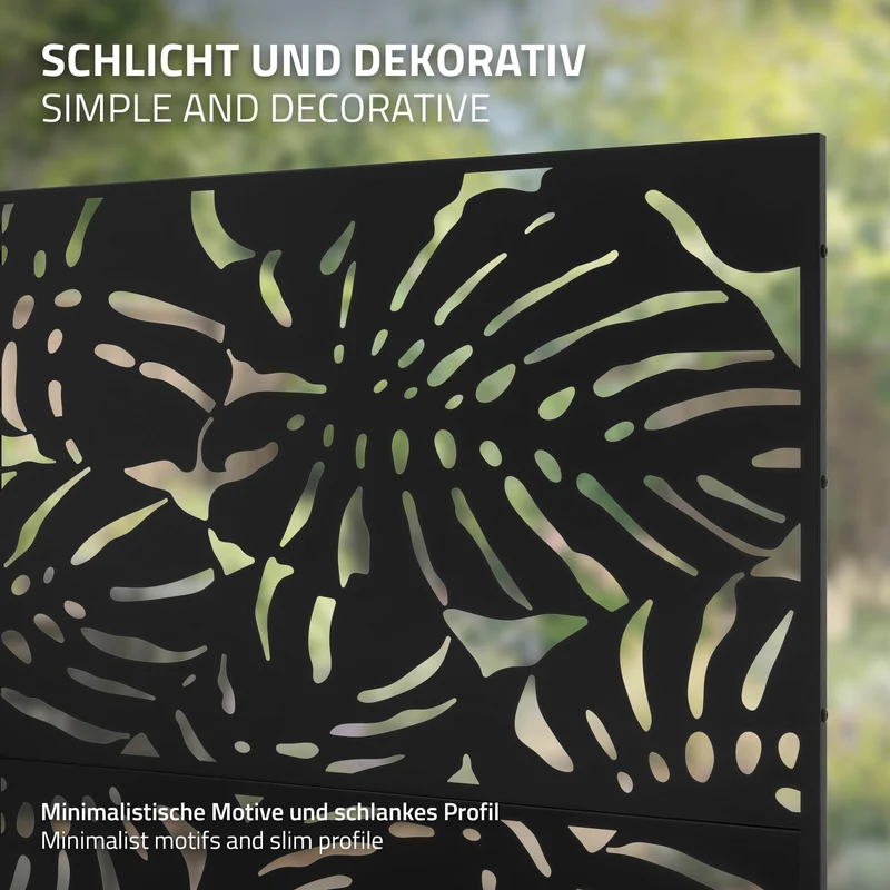 Metall-Sichtschutz Roma Schwarz 120x180 cm aus Stahl Raumteiler mit 3 Paneele Trennwand erweiterbar mit Ständer ML-Design