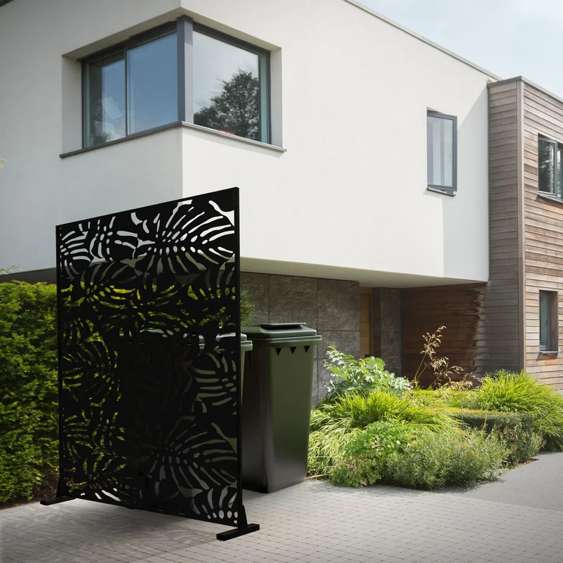 Metall-Sichtschutz Roma Schwarz 120x180 cm aus Stahl Raumteiler mit 3 Paneele Trennwand erweiterbar mit Ständer ML-Design