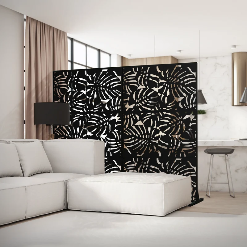 Metall-Sichtschutz Roma Schwarz 120x180 cm aus Stahl Raumteiler mit 3 Paneele Trennwand erweiterbar mit Ständer ML-Design