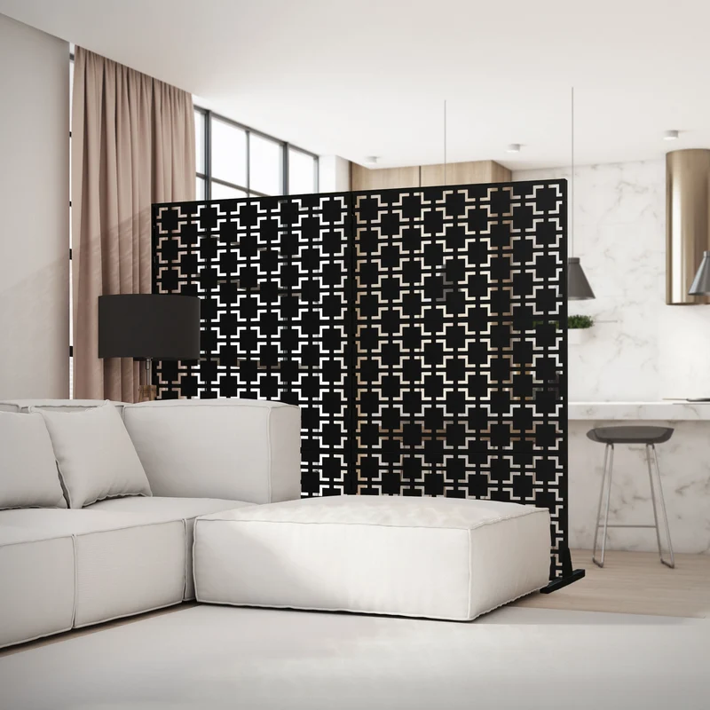 Metall-Sichtschutz Milano Schwarz 120x180 cm aus Stahl Raumteiler mit 3 Paneele Trennwand erweiterbar mit Ständer ML-Design