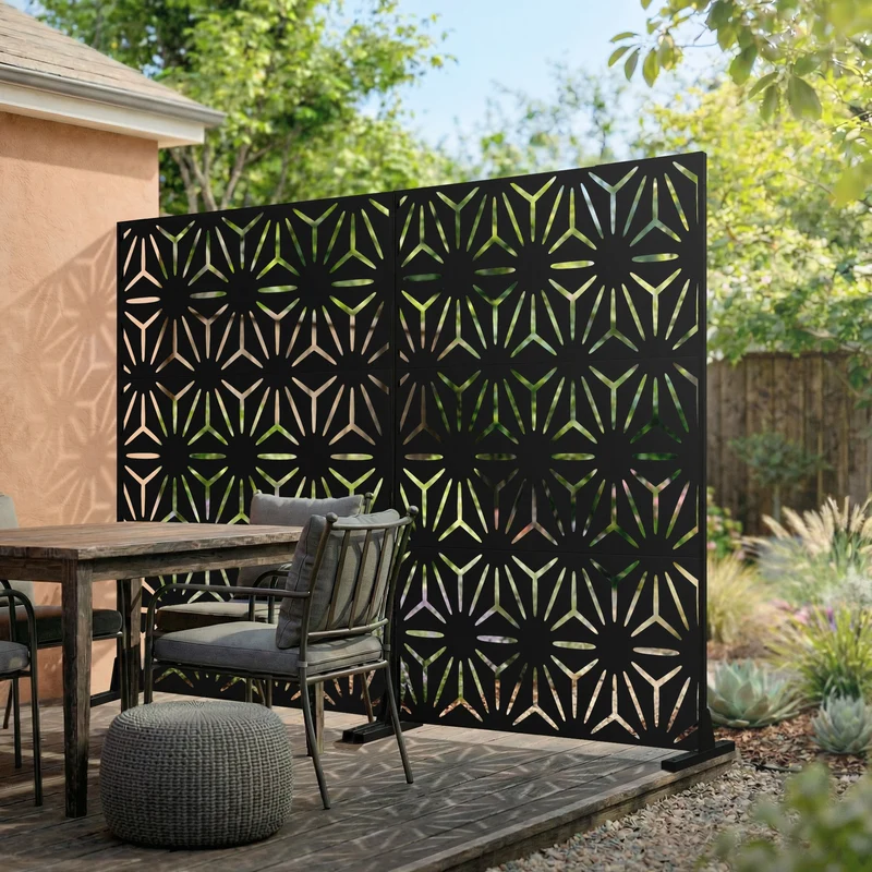 Metall-Sichtschutz Torino Schwarz 120x180 cm aus Stahl Raumteiler mit 3 Paneele Trennwand erweiterbar mit Ständer ML-Design