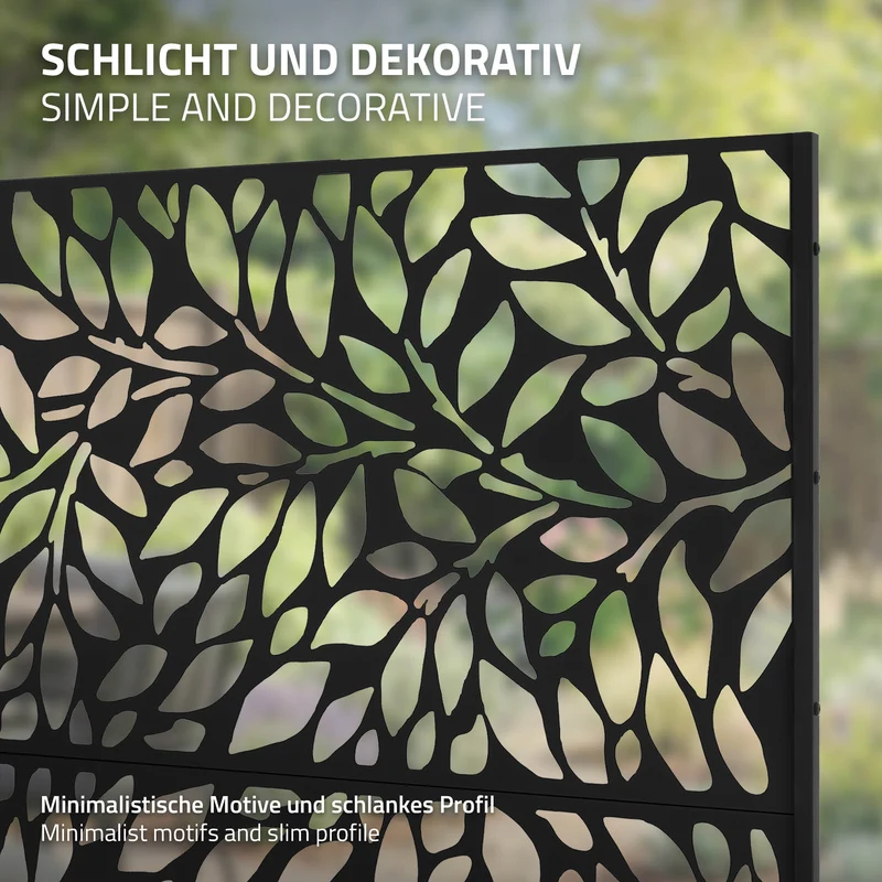 Metall-Sichtschutz Firenze Schwarz 120x180 cm aus Stahl Raumteiler mit 3 Paneele Trennwand erweiterbar mit Ständer ML-Design