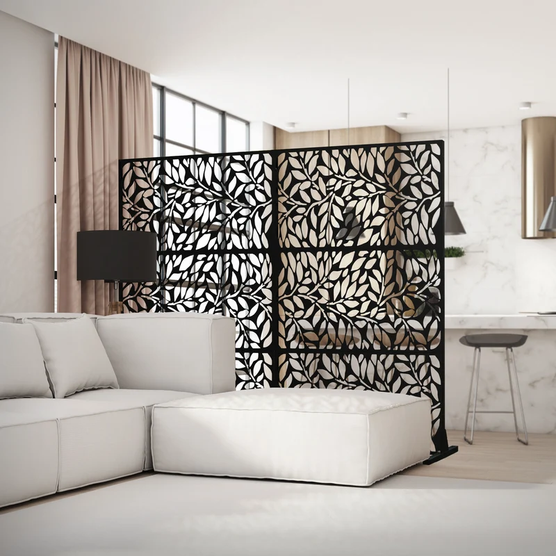 Metall-Sichtschutz Firenze Schwarz 120x180 cm aus Stahl Raumteiler mit 3 Paneele Trennwand erweiterbar mit Ständer ML-Design