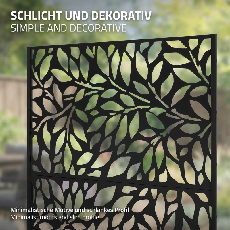 Metall-Sichtschutz Firenze Schwarz 90x180 cm aus Stahl Raumteiler mit 3 Paneele Trennwand erweiterbar mit Ständer ML-Design