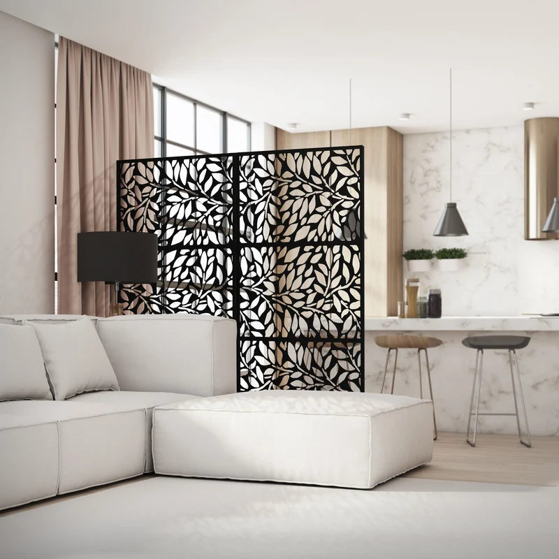 Metall-Sichtschutz Firenze Schwarz 90x180 cm aus Stahl Raumteiler mit 3 Paneele Trennwand erweiterbar mit Ständer ML-Design
