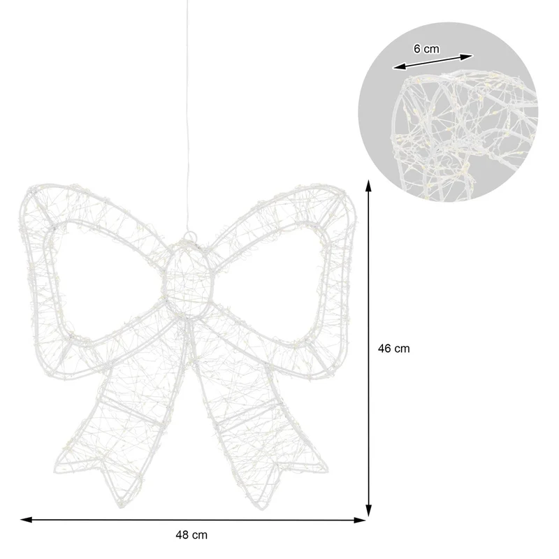ECD Germany | LED Deko Schleife mit Timer 720 LED 46 cm Metall Warmweiß LED Schleife Weihnachten Weihnachtsdeko Weihnachtsbeleuchtung Außen