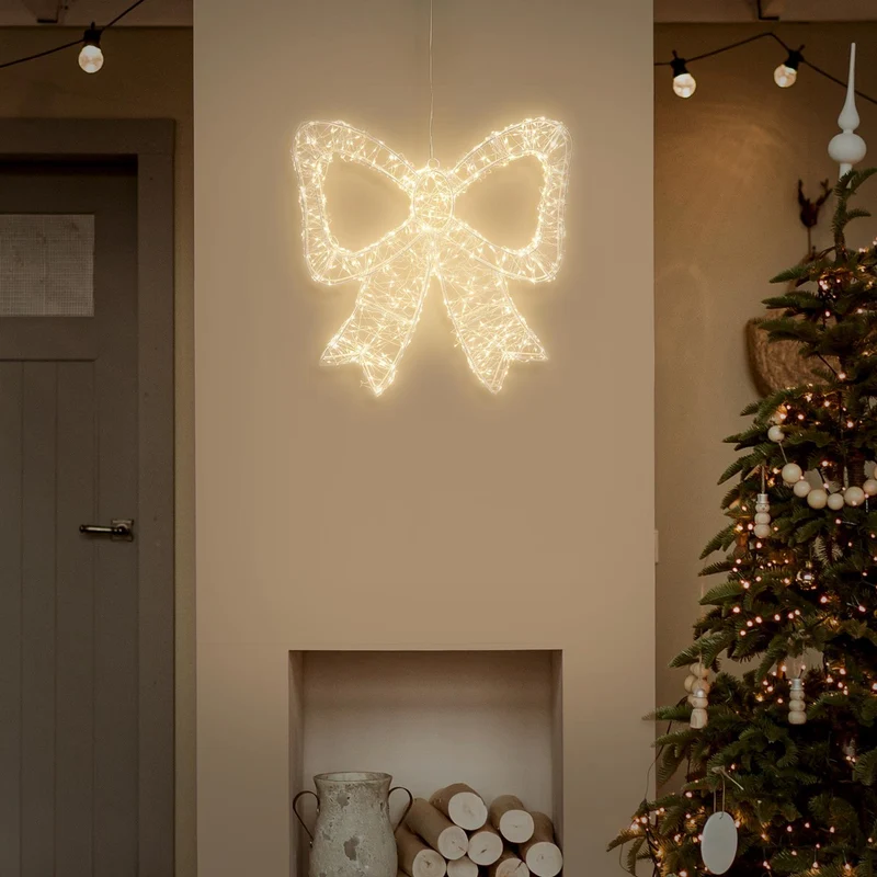ECD Germany | LED Deko Schleife mit Timer 720 LED 46 cm Metall Warmweiß LED Schleife Weihnachten Weihnachtsdeko Weihnachtsbeleuchtung Außen
