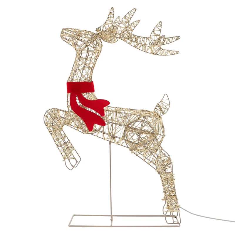 ECD Germany | LED Rentier Figur mit Timer Blinkfunktion 720 LED 91 cm Metall Gold Weihnachtsrentier Weihnachtsdeko Garten Weihnachtsbeleuchtung Außen