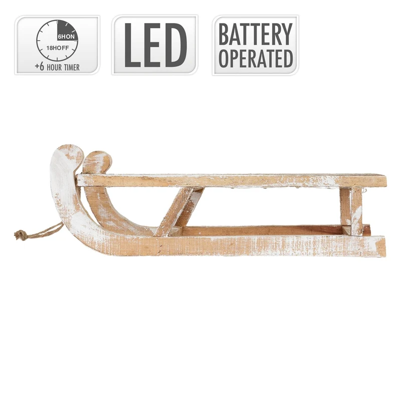 Weihnachtsdeko Schlitten 50,5x13,5x23,5 cm braun aus Holz mit LED