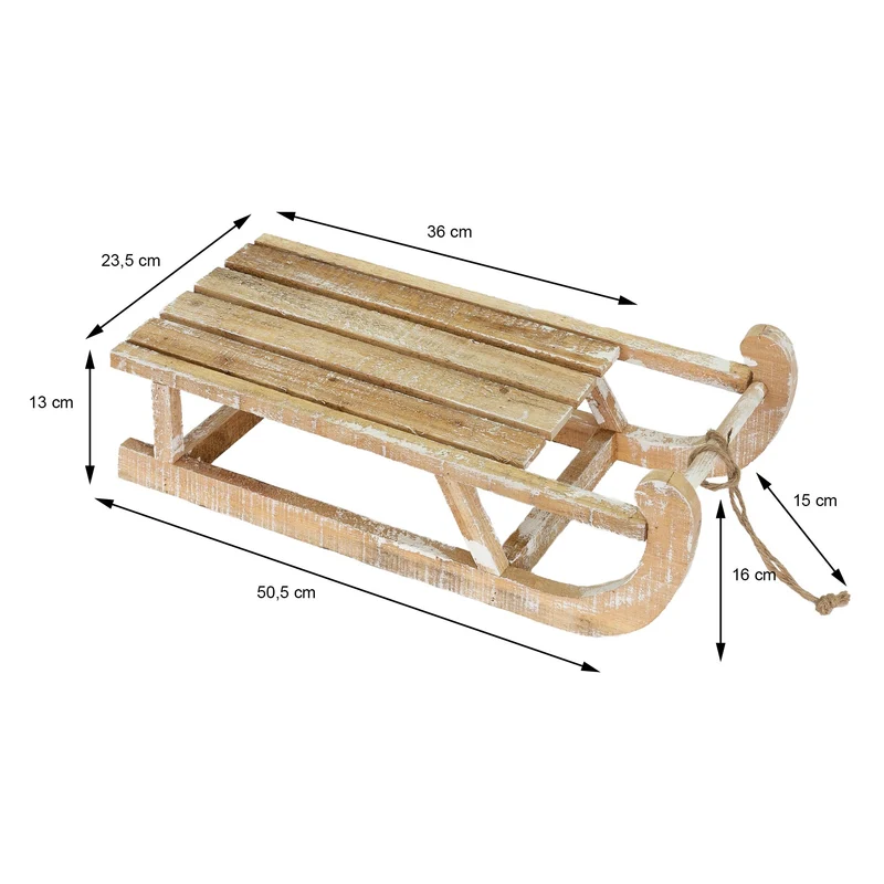 Weihnachtsdeko Schlitten 50,5x13,5x23,5 cm braun aus Holz mit LED