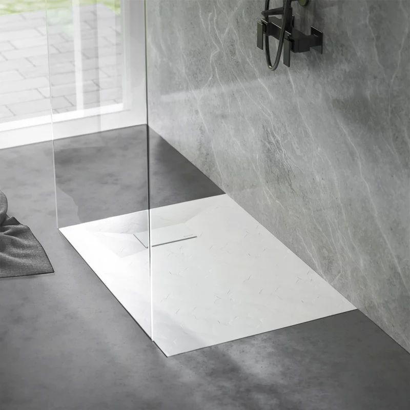 Duschwanne 100x70 cm, Weiß, mit Anti-Rutsch-Oberfläche und Ablaufgarnitur, extra flach LuxeBath
