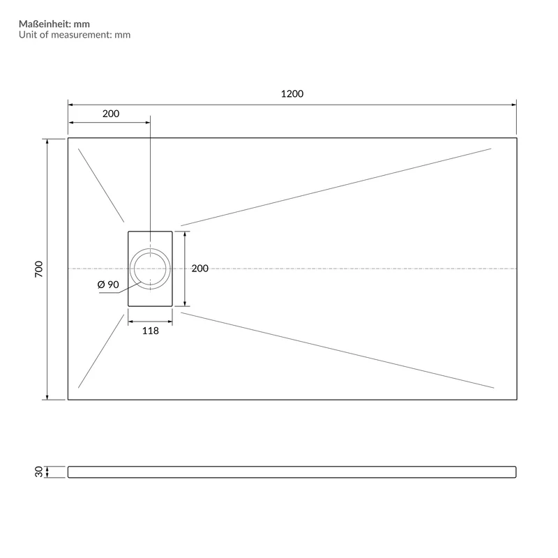 Duschwanne 120x70 cm, Schwarz, mit Anti-Rutsch-Oberfläche und Ablaufgarnitur, extra flach LuxeBath