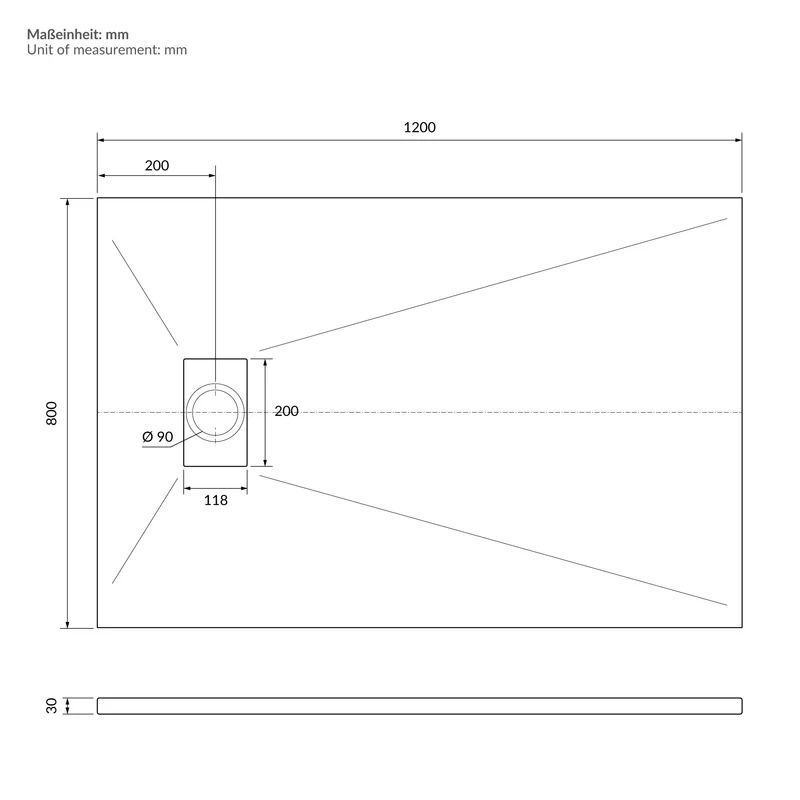Duschwanne 120x80 cm, Weiß, mit Anti-Rutsch-Oberfläche und Ablaufgarnitur, extra flach LuxeBath
