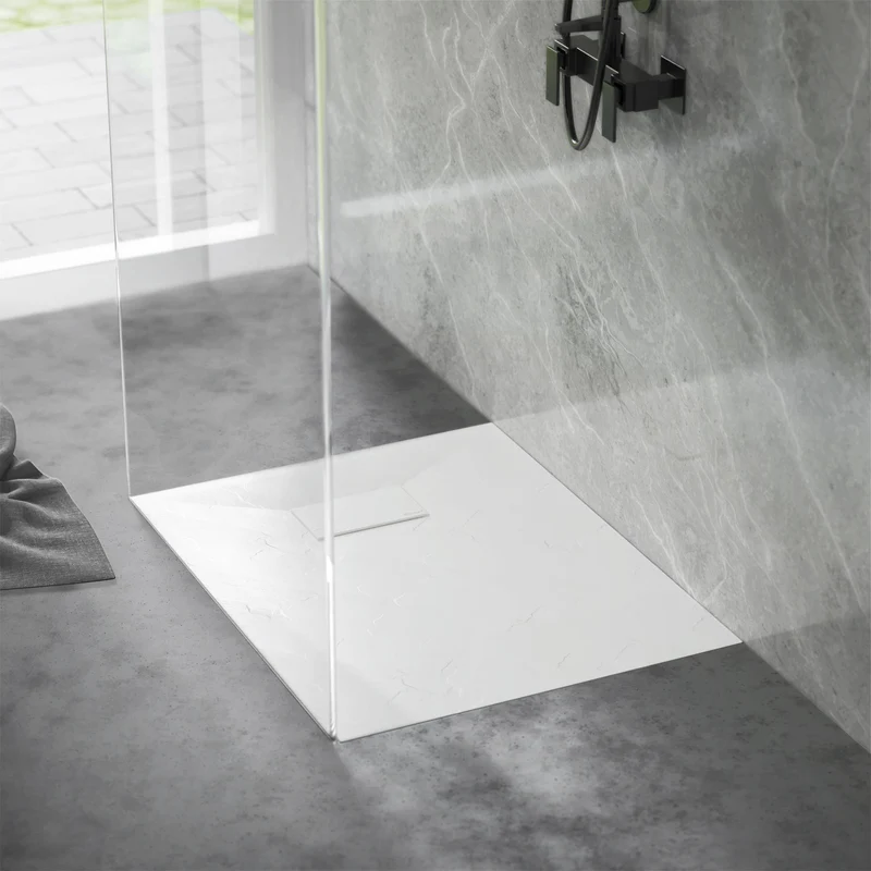 Duschwanne 90x70 cm, Weiß, mit Anti-Rutsch-Oberfläche und Ablaufgarnitur, extra flach LuxeBath