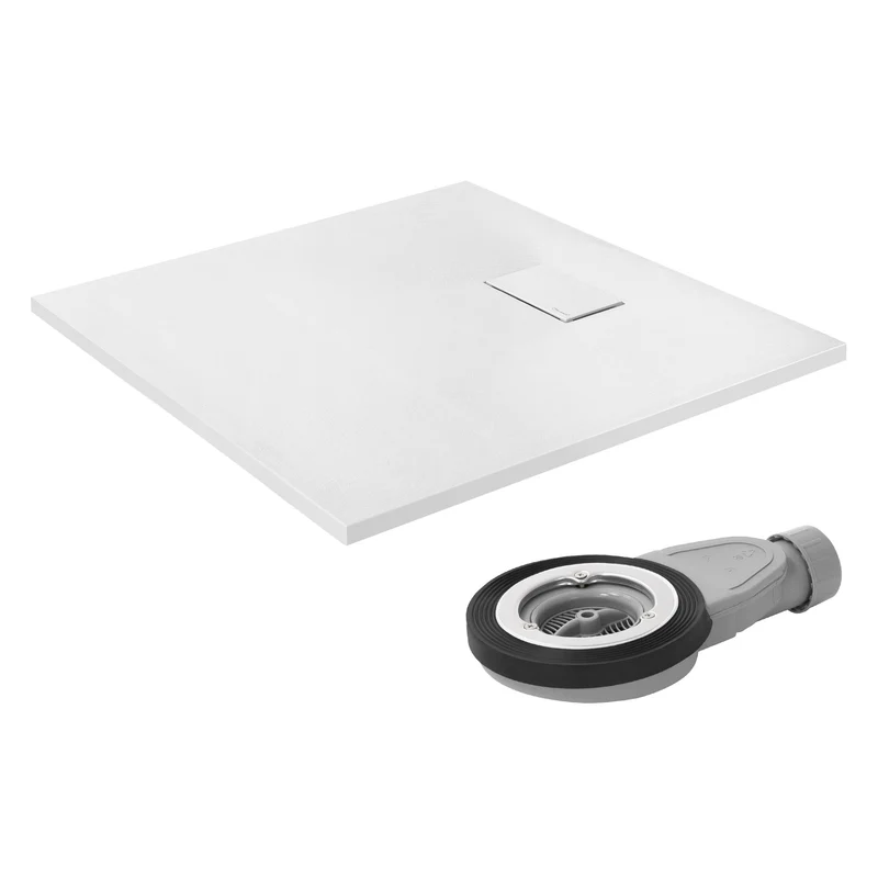 Duschwanne 90x90 cm, Weiß, mit Anti-Rutsch-Oberfläche und Ablaufgarnitur, extra flach LuxeBath