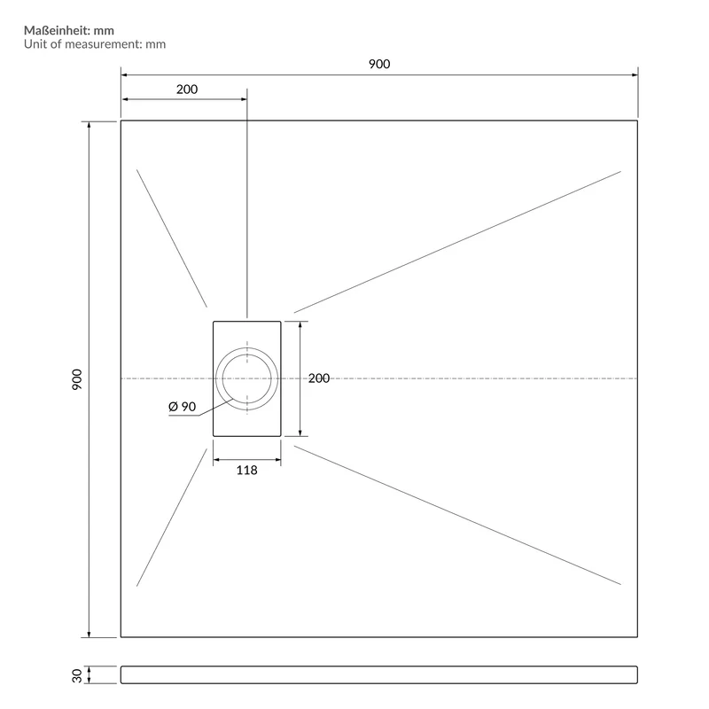 Duschwanne 90x90 cm, Weiß, mit Anti-Rutsch-Oberfläche und Ablaufgarnitur, extra flach LuxeBath