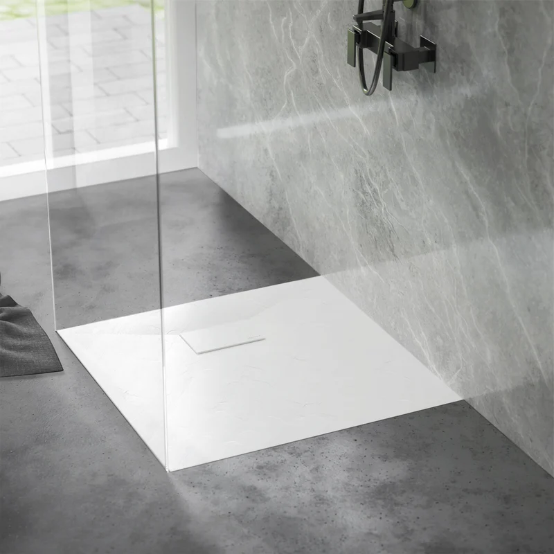 Duschwanne 80x80 cm, Weiß, mit Anti-Rutsch-Oberfläche und Ablaufgarnitur, extra flach LuxeBath