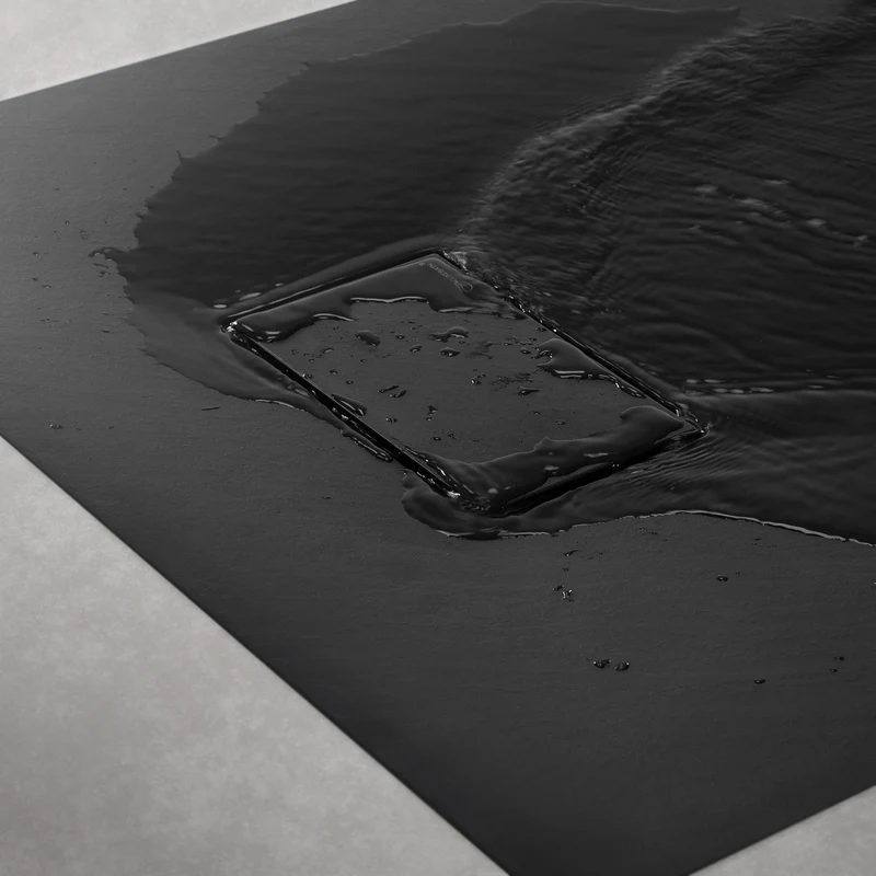 Duschwanne 100x80 cm, Schwarz, mit Anti-Rutsch-Oberfläche und Ablaufgarnitur, extra flach LuxeBath