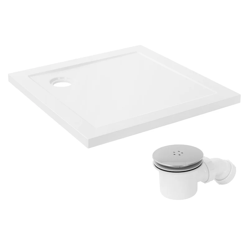 LuxeBath | Duschwanne mit Ablaufgarnitur aus SMC Weiß Duschtasse Brausewanne Komplett Set mit Siphon für Duschkabine