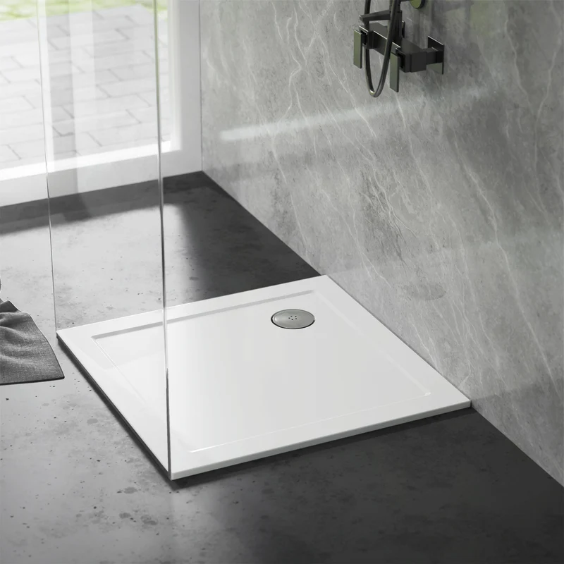 LuxeBath | Duschwanne mit Ablaufgarnitur 80x80 cm aus SMC Weiß Duschtasse Brausewanne eckig Komplett Set mit Siphon für Duschkabine
