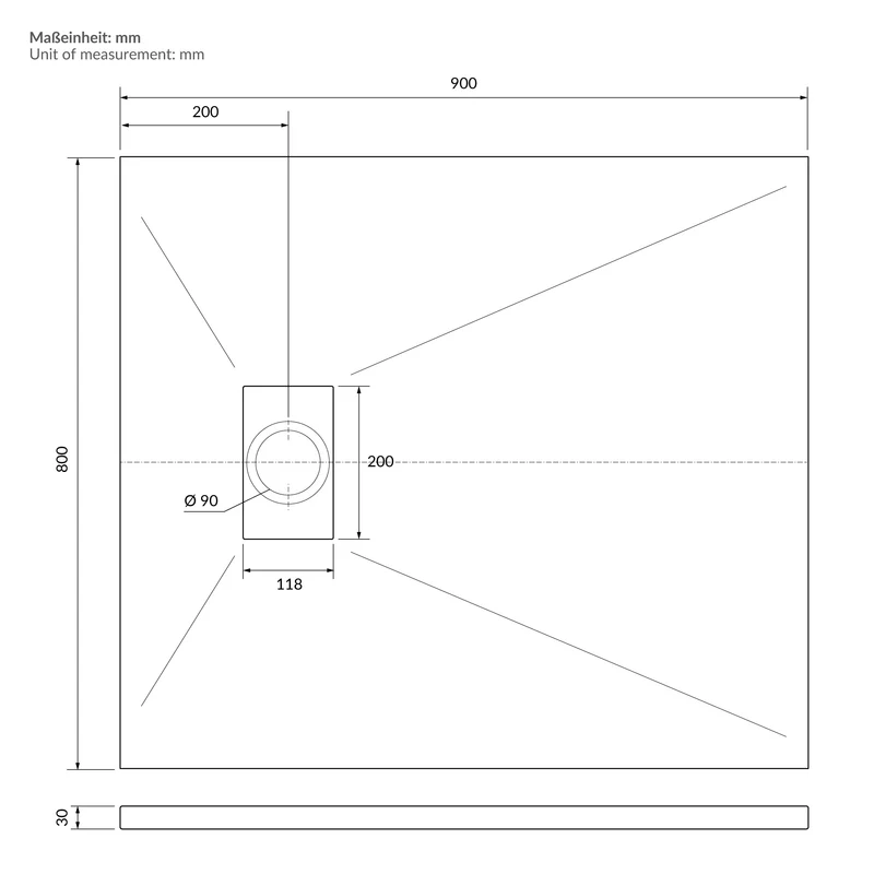 Duschwanne 90x80 cm, Weiß, mit Anti-Rutsch-Oberfläche und Ablaufgarnitur, extra flach LuxeBath