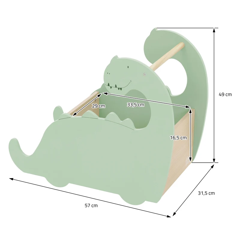 Kinder Spielzeugkiste Dino-Design Beige/Grün auf Rollen aus Holz Joyz