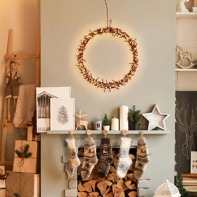 ECD Germany | LED Weihnachtskranz, Deko für Weihnachten Warmweiß LEDs IP44 Innen/Außen