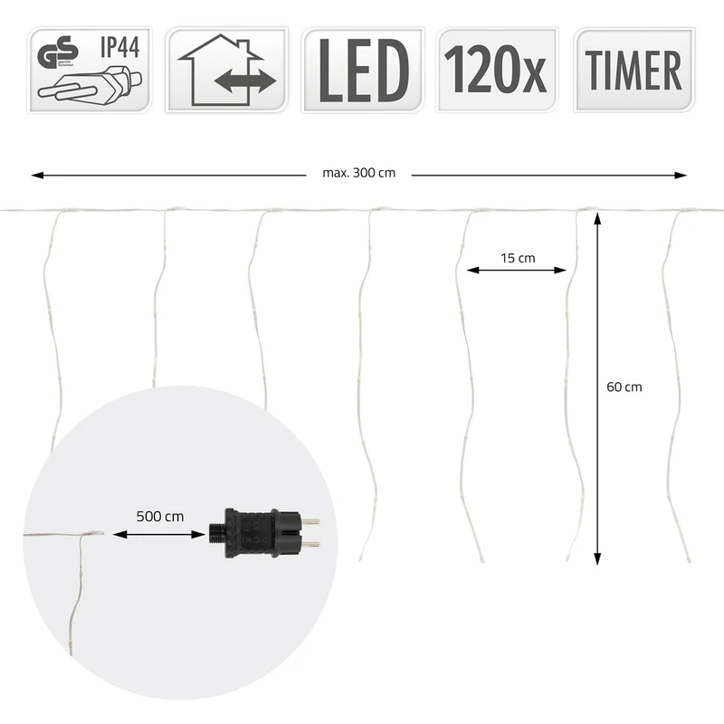 ECD Germany | LED Lichtervorhang 3 / 6 m mit 120/240 LEDs Warmweiß IP44 Timer