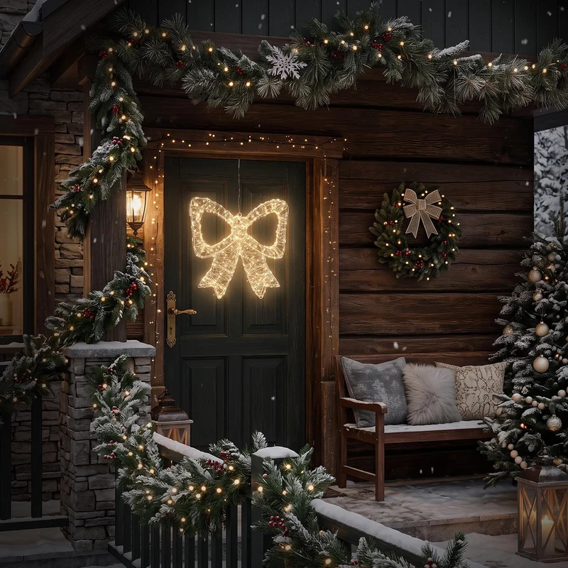 ECD Germany | LED Weihnachtsschleife mit Timer Metall Warmweiß LED Schleife Weihnachten Weihnachtsdeko Weihnachtsbeleuchtung Außen