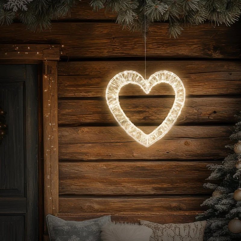 ECD Germany | LED Weihnachtsherz mit Timer Metall Warmweiß Weihnachtsdeko Weihnachtsbeleuchtung Fensterdeko Weihnachten Lichterherz Außen