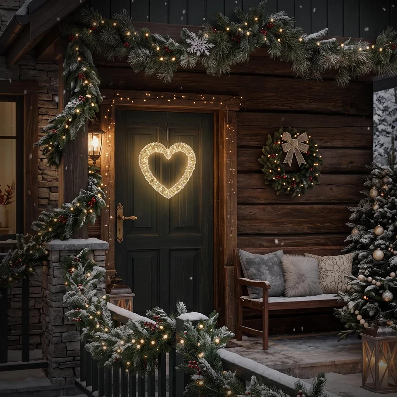 ECD Germany | LED Weihnachtsherz mit Timer Metall Warmweiß Weihnachtsdeko Weihnachtsbeleuchtung Fensterdeko Weihnachten Lichterherz Außen