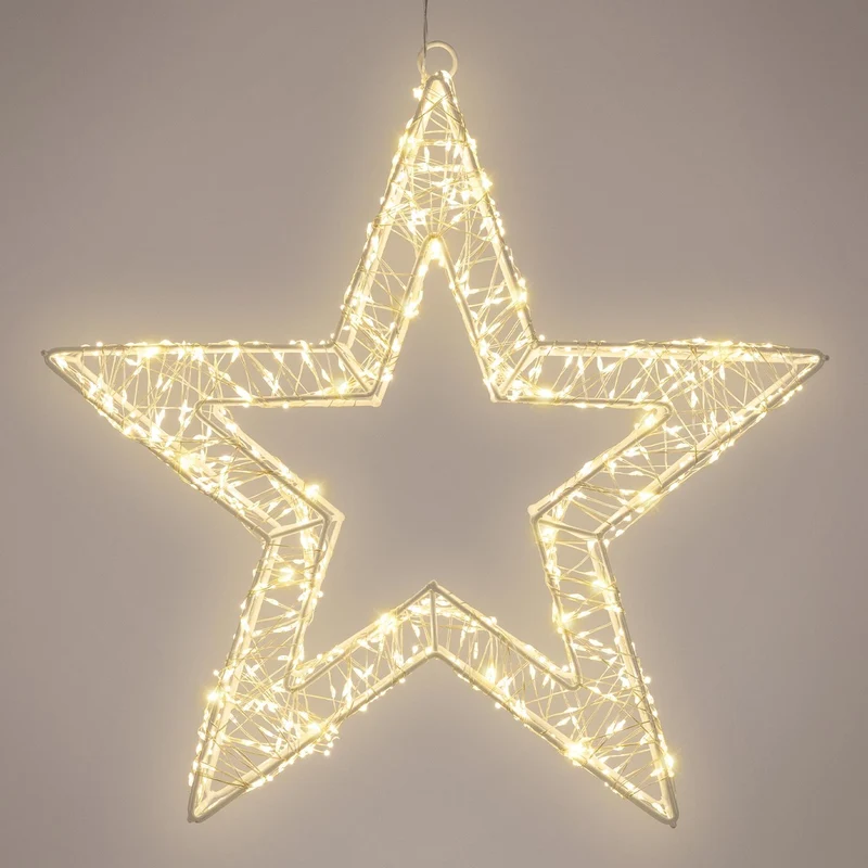 ECD Germany | LED Weihnachtsstern mit warmweißen LEDs und Timer aus Metall für Innen und Außen IP44 Spritzwassergeschützt