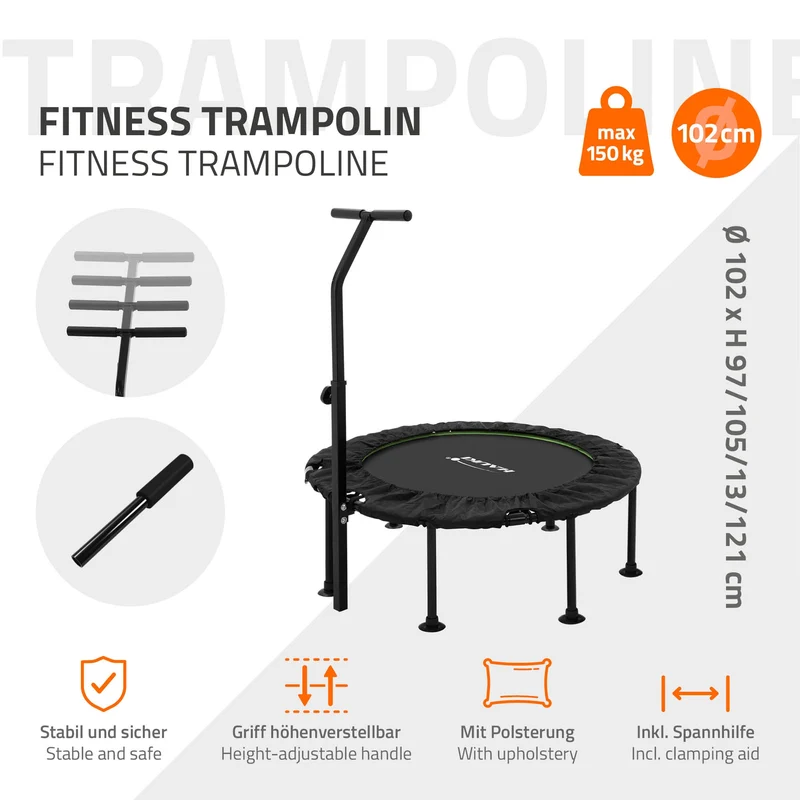 Trampolin Ø102cm mit höhenverstellbarer Haltegriff Stahl Grün bis 150kg Hauki