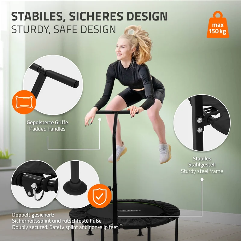 Trampolin Ø102cm mit höhenverstellbarer Haltegriff Stahl Grün bis 150kg Hauki