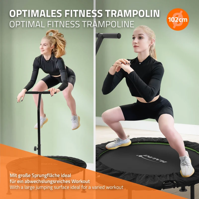 Trampolin Ø102cm mit höhenverstellbarer Haltegriff Stahl Grün bis 150kg Hauki