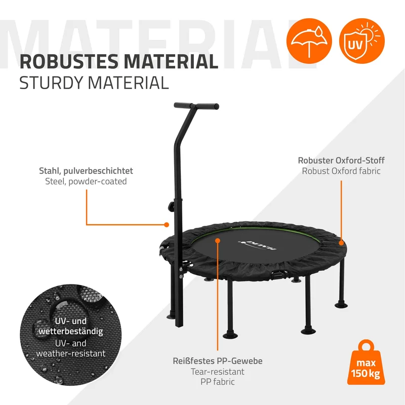 Trampolin Ø102cm mit höhenverstellbarer Haltegriff Stahl Grün bis 150kg Hauki
