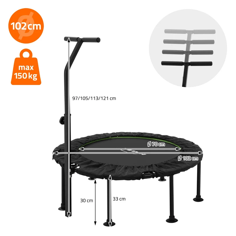 Trampolin Ø102cm mit höhenverstellbarer Haltegriff Stahl Grün bis 150kg Hauki
