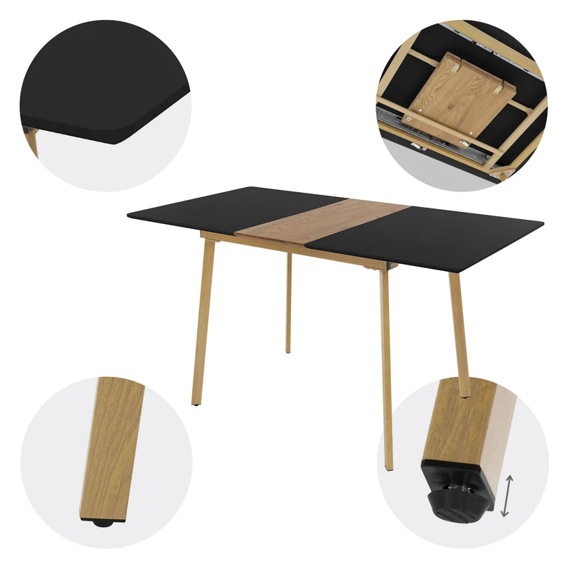 B-Ware Esstisch ausziehbar in Schwarz 110-140x75 cm aus Holz Esszimmertisch für 4-6 Personen ML-Design