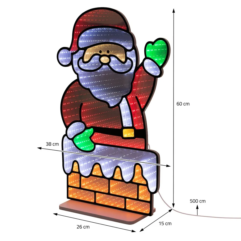 ECD Germany | Weihnachtsdeko Weihnachtsmann mit Kamin LED Infinity Mirror 38x60 cm, Weihnachtsbeleuchtung Innen, 3D Dekofigur, Spiegel Lichterkette
