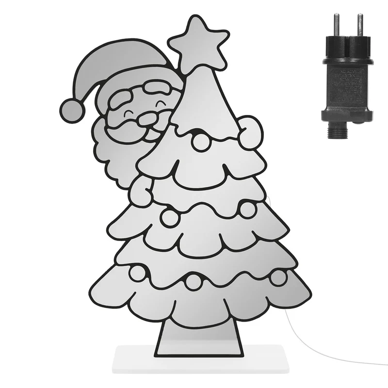 ECD Germany | Weihnachtsdeko Weihnachtsbaum mit Weihnachtsmann LED Infinity Mirror 58x80 cm Weihnachtsbeleuchtung Innen 3D Spiegel Lichterkette Timer