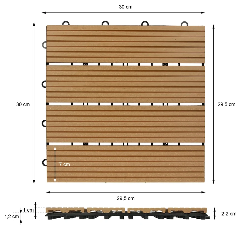 B-Ware Terrassenfliesen 30x30 cm 11er Set für 1m² Teak aus WPC