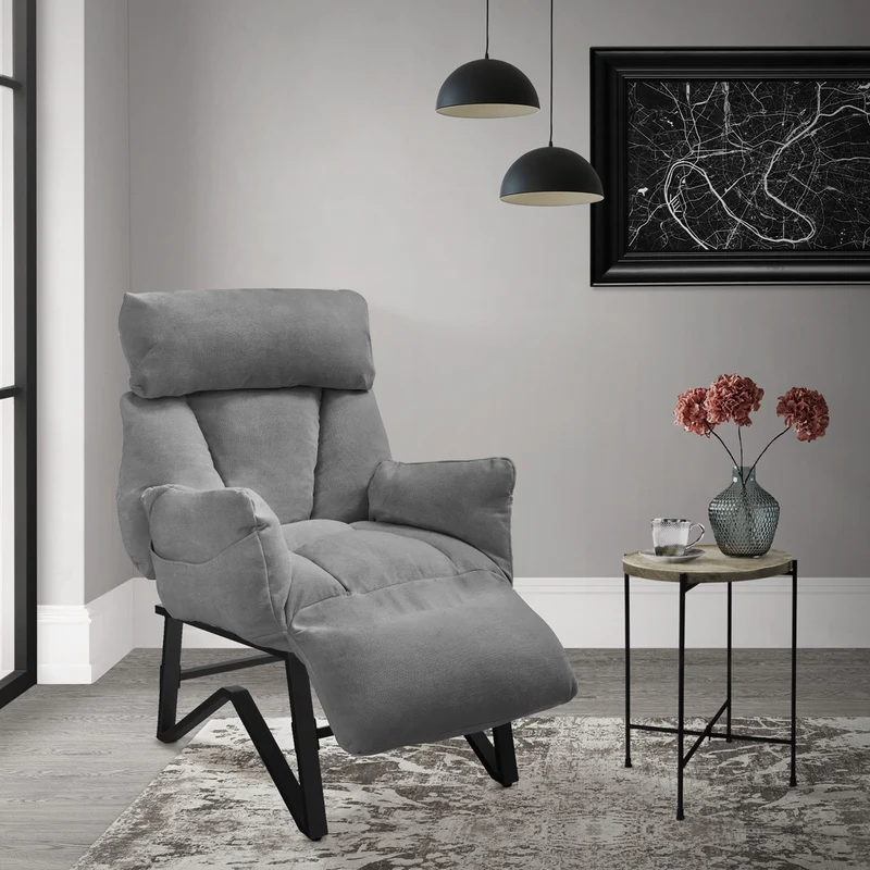B-Ware Loungesessel mit Armlehnen Grau Relaxsessel mit Leinenbezug ML-Design