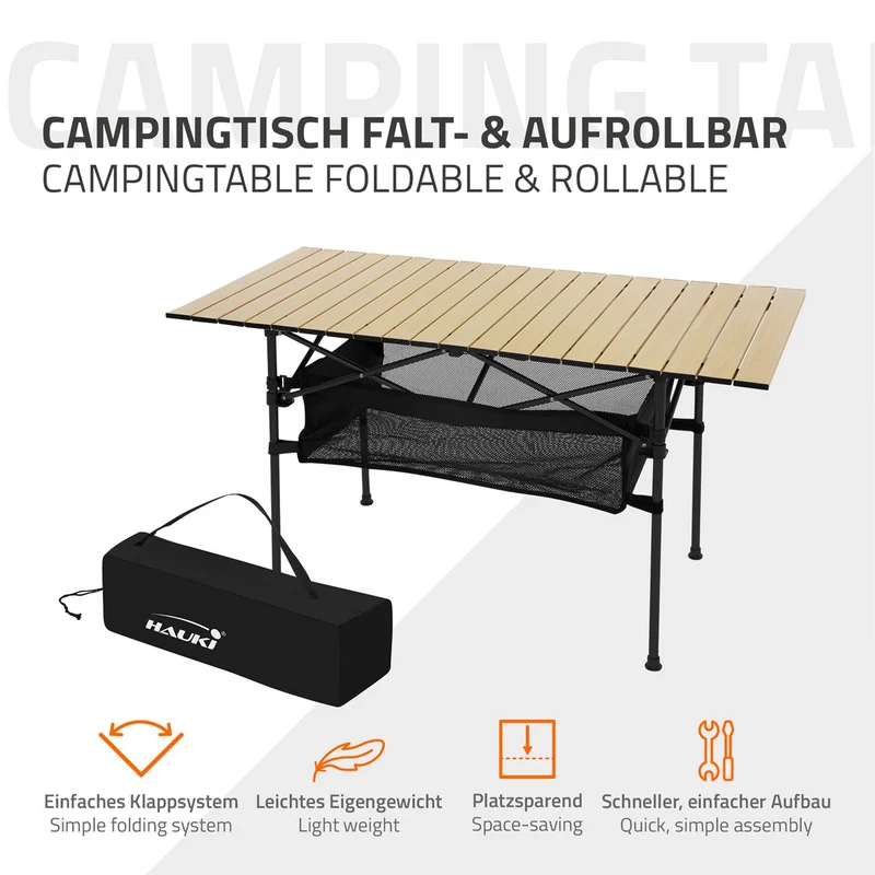 B-Ware Campingtisch klappbar 118x55x64,5 cm Beige aus Aluminium Hauki