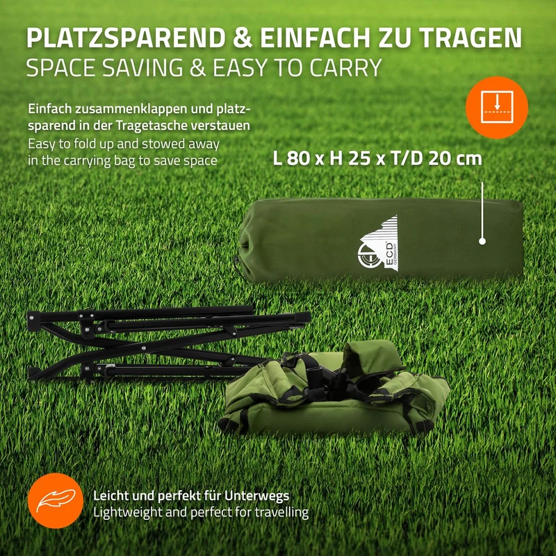B-Ware Campingstuhl faltbar, Khaki, Outdoor Klappstuhl mit Stahlgestell, Getränkehalter, Nackenkissen & Tasche, Schaukelstuhl Angelstuhl