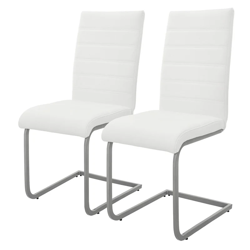 B-Ware Esszimmerstuhl Freischwinger 2er Set mit Rückenlehne Weiß Kunsterlederbezug ML-Design