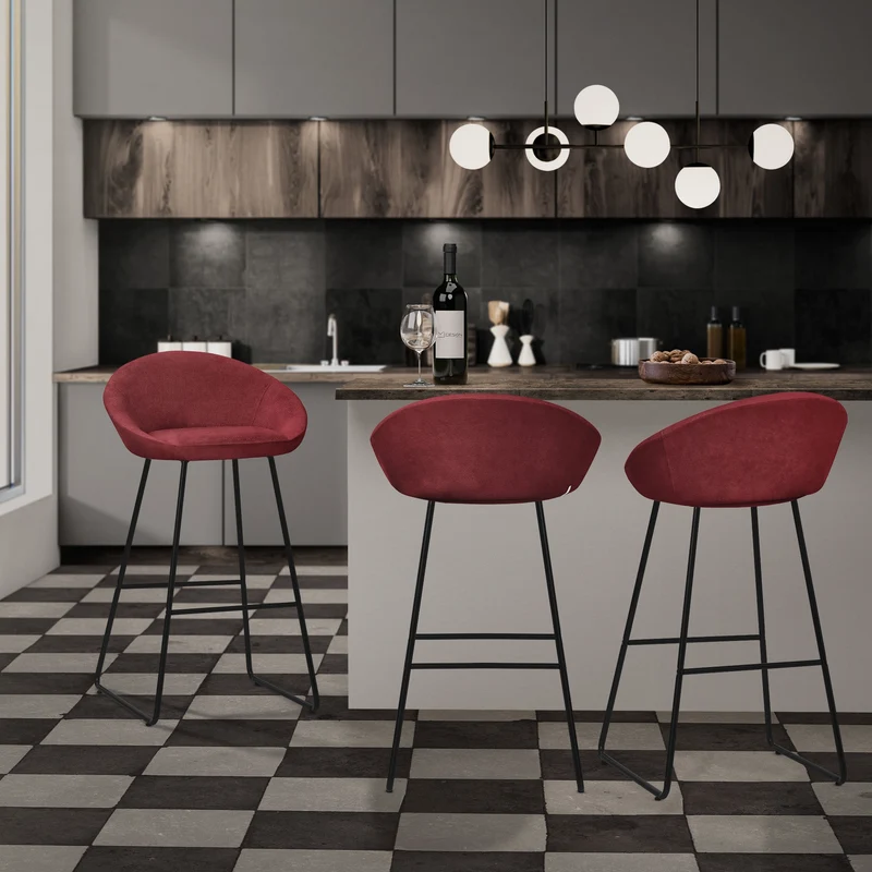 Barhocker 2er Set Rot 56x94x50 cm mit Rückenlehne und Fußstütze bis 120 kg ML-Design